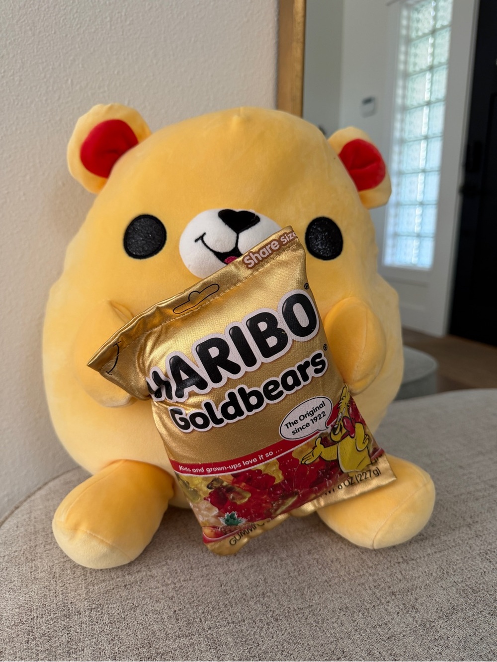Yellow Plush Bear Stuffed Animal - Soft Cuddly Toy 14 Inch